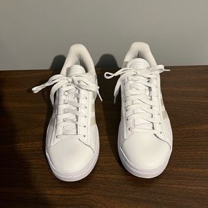 Women’s White Adidas Leather Cloud Form Comfort Sneakers